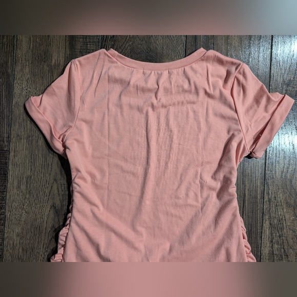 LILLUSORY Womens Front Wrap Short Sleeve Ruched T Shirt Dress Peach Coral Small - Picture 8 of 11